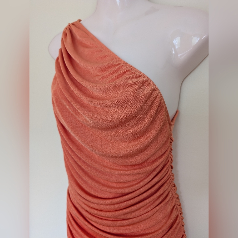 Lioness Goddess One Shoulder Ruched Mini Dress Medium Orange - Picture 7 of 15